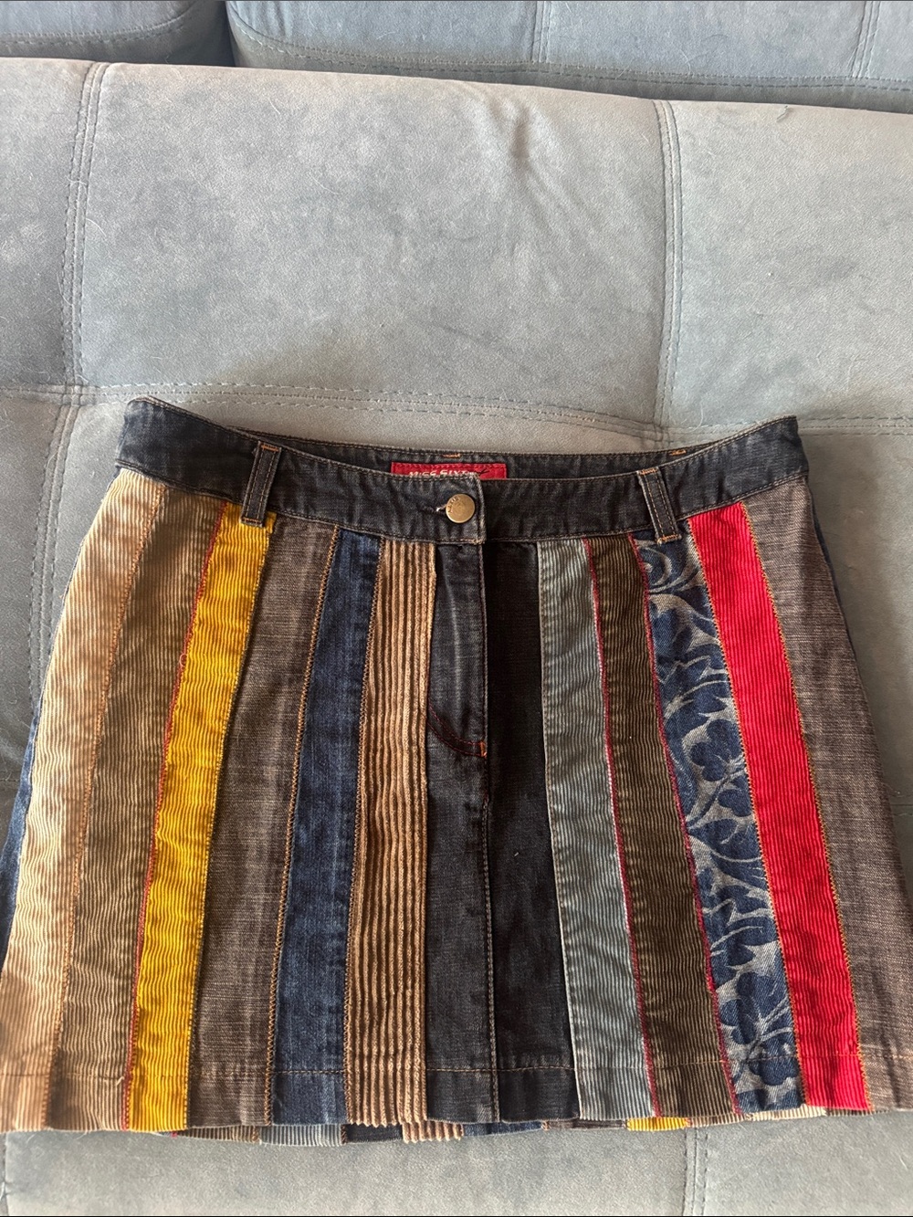 Vintage miss sixty Multi-Color Patchwork Corduroy Mini Skirt